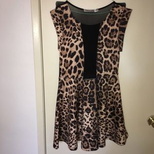 Mesh Open Back Leopard Print Dress